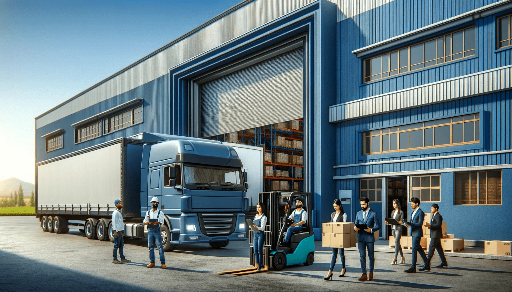 Ilustracja transportu przy hali magazynowej